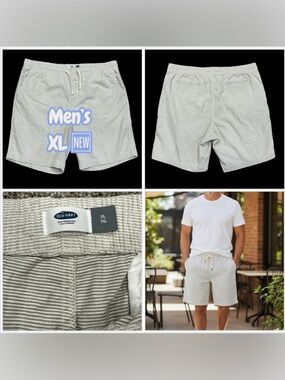 Men’s Old Navy XL Striped White Gray Seersucker Elastic Drawstring Waist Pockets